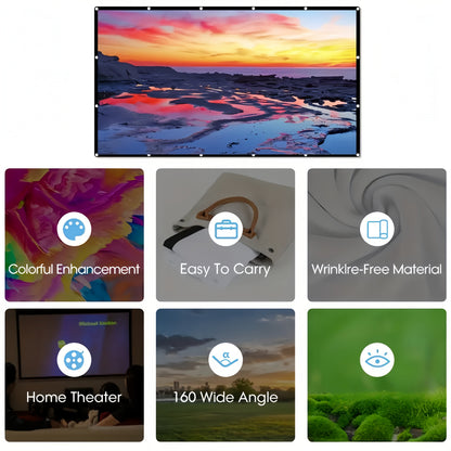 100-Inch Portable Projector Screen 4K HD 16:9 – Foldable Wrinkle-Free Outdoor & Indoor Movie Screen, 160° Wide View Dual-Sided Projection for Home Theater, Camping, Party & Presentations