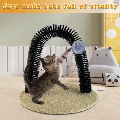 Cat Arch Self-Groomer Toy with Scratching Pad – Interactive Massage Brush for Indoor Cats, Shedding Relief & Stress Relief Grooming Arch