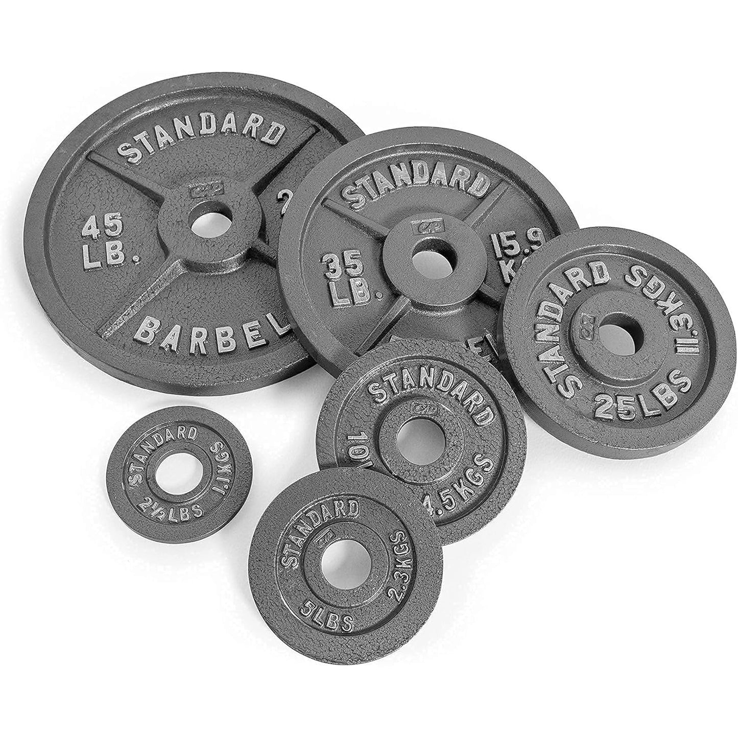 Cast Iron Weight Plates 2-Inch Olympic Solid Baked Enamel for Strength Training Powerlifting Bodybuilding Home Gym Barbell – 2.5 5 10 25 45 100LB CAPHAUS