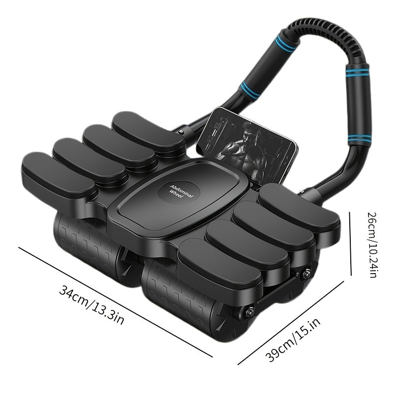 Ab Roller Wheel 6-Wheel Automatic Rebound Core Workout Abdominal Exercise Wheel with Elbow Pads Phone Holder for Home Gym Full Body Training Men Women Black