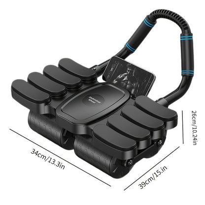Ab Roller Wheel 6-Wheel Automatic Rebound Core Workout Abdominal Exercise Wheel with Elbow Pads Phone Holder for Home Gym Full Body Training Men Women Black