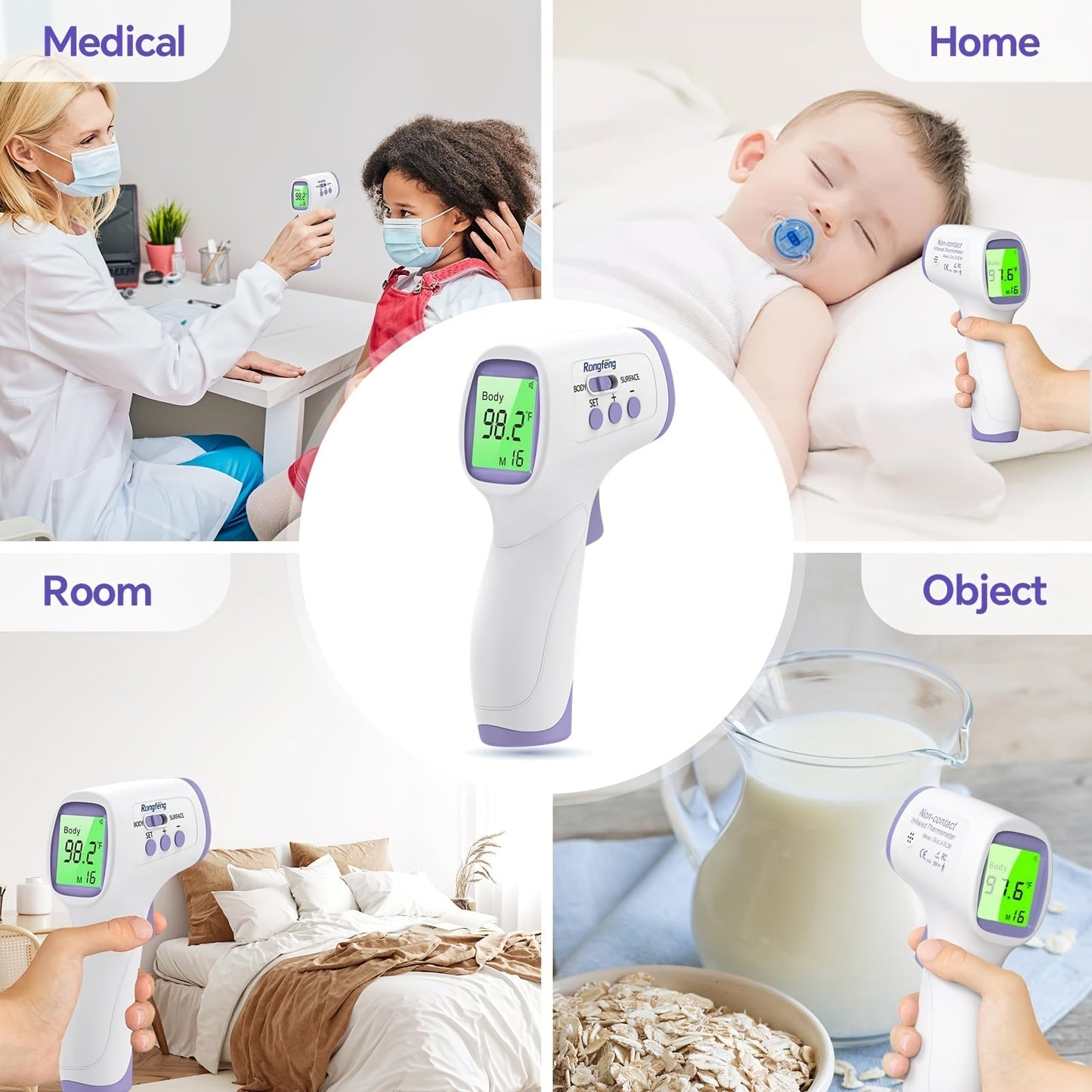 No-Touch Forehead Thermometer for Adults & Kids – Digital Infrared Thermometer with Fever Alarm, 3-Color Backlit Display, 28 Memory Recall, Fast & Accurate Results for All Ages