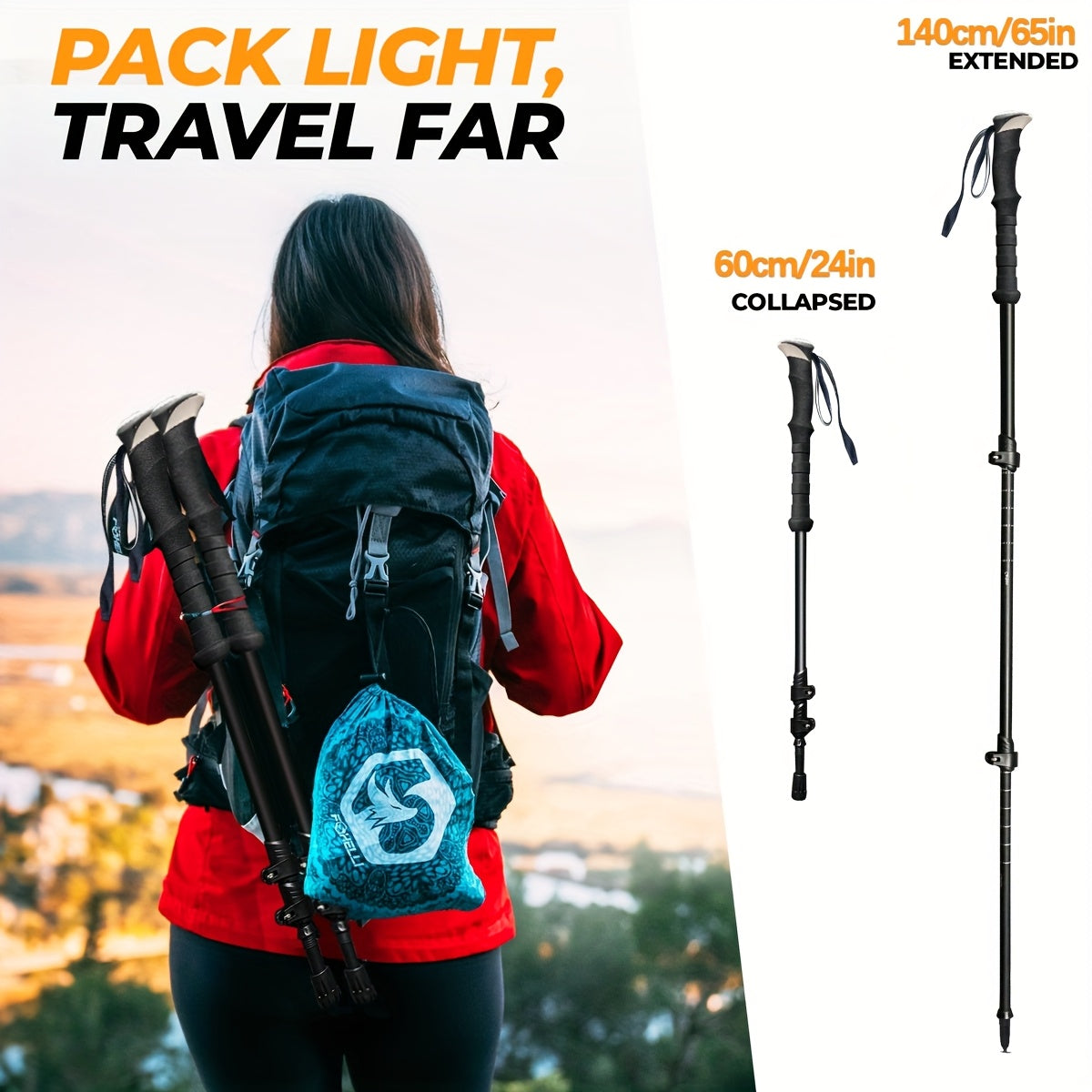 Trekking Poles 2 Pack Aluminum Alloy Lightweight Collapsible Telescopic Hiking Sticks Quick Lock for Men Women – Hiking Camping Backpacking Trail Walking Black Silver Green