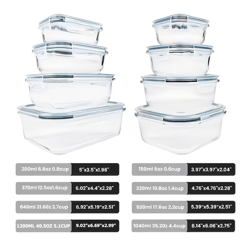 Glass Food Storage Containers Set with Lids – 24 or 16 Piece Airtight Meal Prep Containers, Microwave Oven Freezer Safe, BPA-Free, Perfect for Salads Fruits Vegetables Lunch Box Picnic