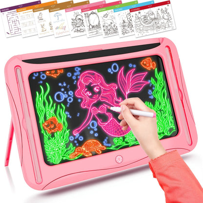 LED Light-Up Drawing Doodle Board for Kids Ages 3-8 – Glow Writing Art Set with 9 Double-Sided Cards & 6 Markers, Educational Learning Travel Toy, Birthday & Christmas Gift for Girls Boys