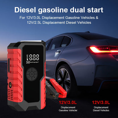 Portable Car Jump Starter 7-in-1 10000mAh 5000A Peak – 150PSI Digital Tire Inflator, LED Emergency Light & USB Charging for 12V Gas & Diesel Trucks SUVs Motorcycles – Holiday Gift for Men