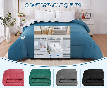All Season Comforter Thick Soft Quilted Box Stitch | Ultra Breathable Machine Washable Down Alternative Duvet | Twin Full Queen King | Autumn Winter Spring Bedding | Rouge Black Grey Blue Green