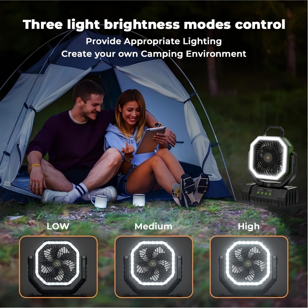 Battery Powered Camping Fan 20000mAh 59H Runtime – Rechargeable Portable Oscillating Fan with Remote, 4 Speeds, LED Light & Hook for Tent Outdoor Patio Garage Hurricane Power Outage