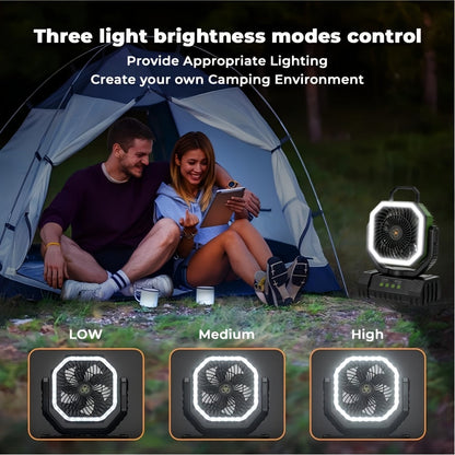 Battery Powered Camping Fan 20000mAh 59H Runtime – Rechargeable Portable Oscillating Fan with Remote, 4 Speeds, LED Light & Hook for Tent Outdoor Patio Garage Hurricane Power Outage