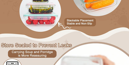 Glass Food Storage Containers with Lids 16-Piece Set (8 Containers + 8 Lids), Airtight Meal Prep Containers Microwave Oven Freezer Safe, Lunch Boxes for Salads Fruits Vegetables Sandwiches Leftovers