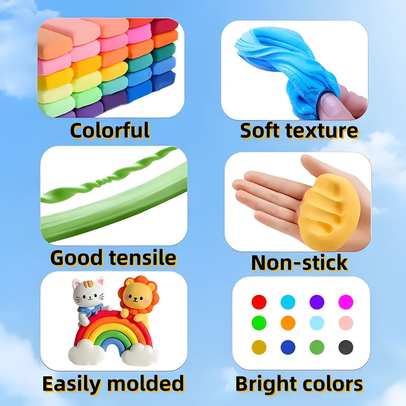 Air Dry Clay Kit for Kids Natural Modeling Clay Magic Foam DIY Molding Clay Slime Add-Ins Craft Supplies Non-Toxic 12 to 144 Colors Gift for Kids