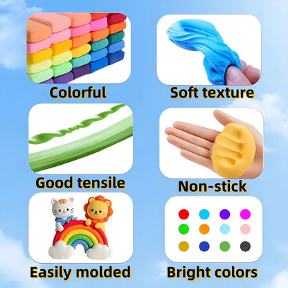 Air Dry Clay Kit for Kids Natural Modeling Clay Magic Foam DIY Molding Clay Slime Add-Ins Craft Supplies Non-Toxic 12 to 144 Colors Gift for Kids