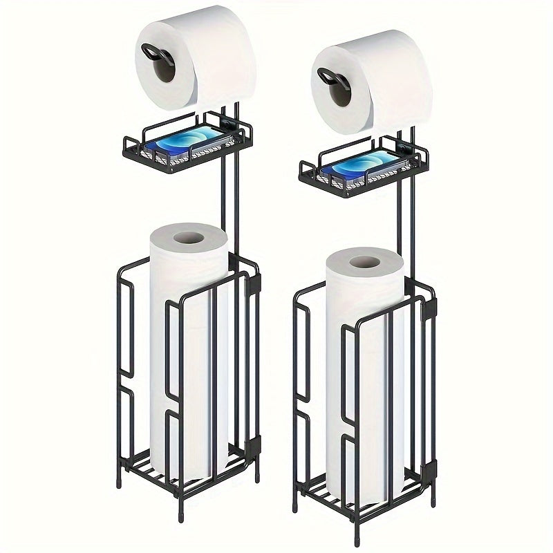 Freestanding Toilet Paper Holder Metal Stand 3 Reserve Roll Storage | No Drilling Modern Bathroom TP Dispenser | Floor Standing Toilet Paper Organizer | Housewarming Gift | Black