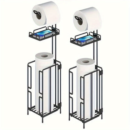 Freestanding Toilet Paper Holder Metal Stand 3 Reserve Roll Storage | No Drilling Modern Bathroom TP Dispenser | Floor Standing Toilet Paper Organizer | Housewarming Gift | Black