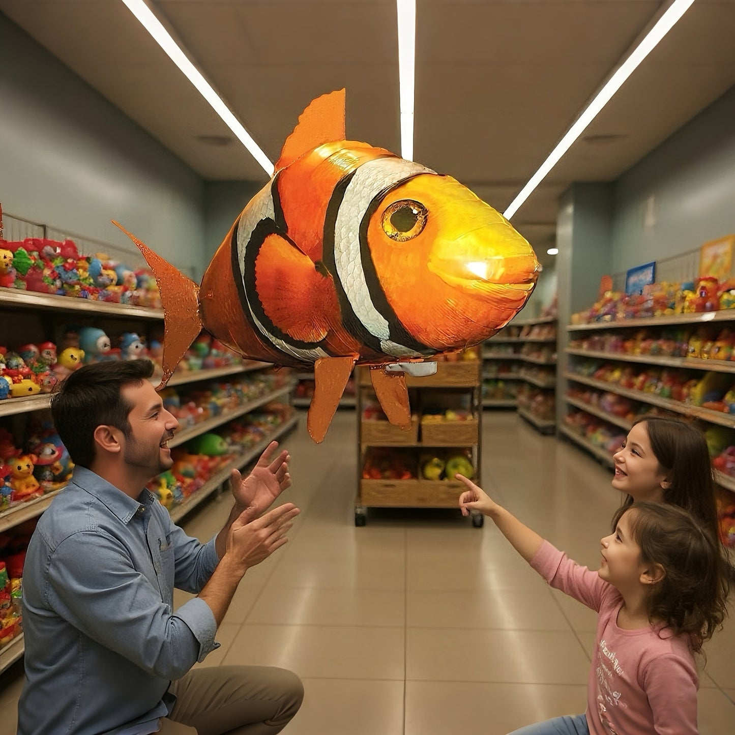 RC Flying Shark Inflatable Balloon Toy Remote Control Gliding Fish Hovers Mid-Air 57 Inch Indoor Outdoor Kids Teens Birthday Christmas Halloween Gift Blue Shark Orange Clownfish