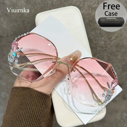Women's Diamond-Accented Fashion Sunglasses with Case – Gradient UV Protection Lenses, 7 Colors – Stylish Eyewear for Daily Wear, Parties & Summer