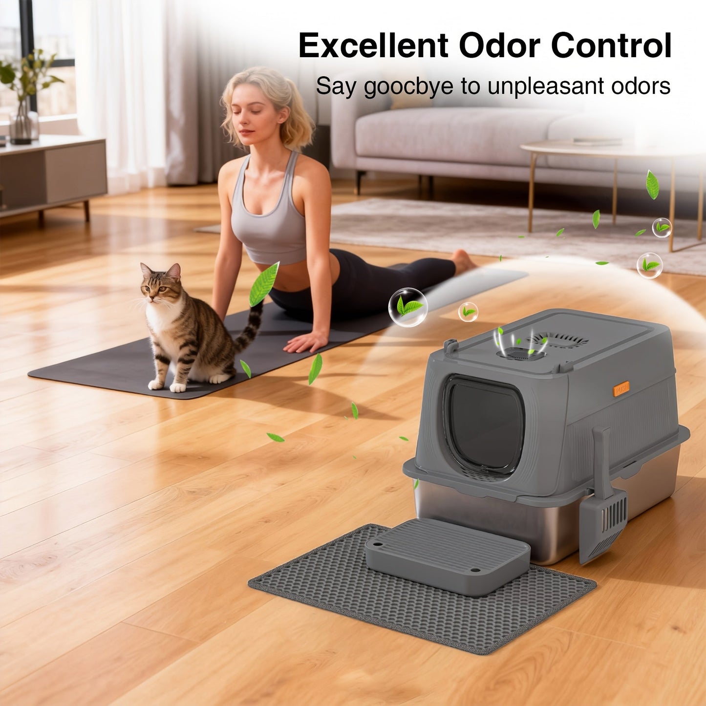 Oversized Enclosed Stainless Steel Cat Litter Box with Lid, Collapsible Anti-Splash Covered Indoor Cat Toilet with Front Flap Door & Superior Odor Control