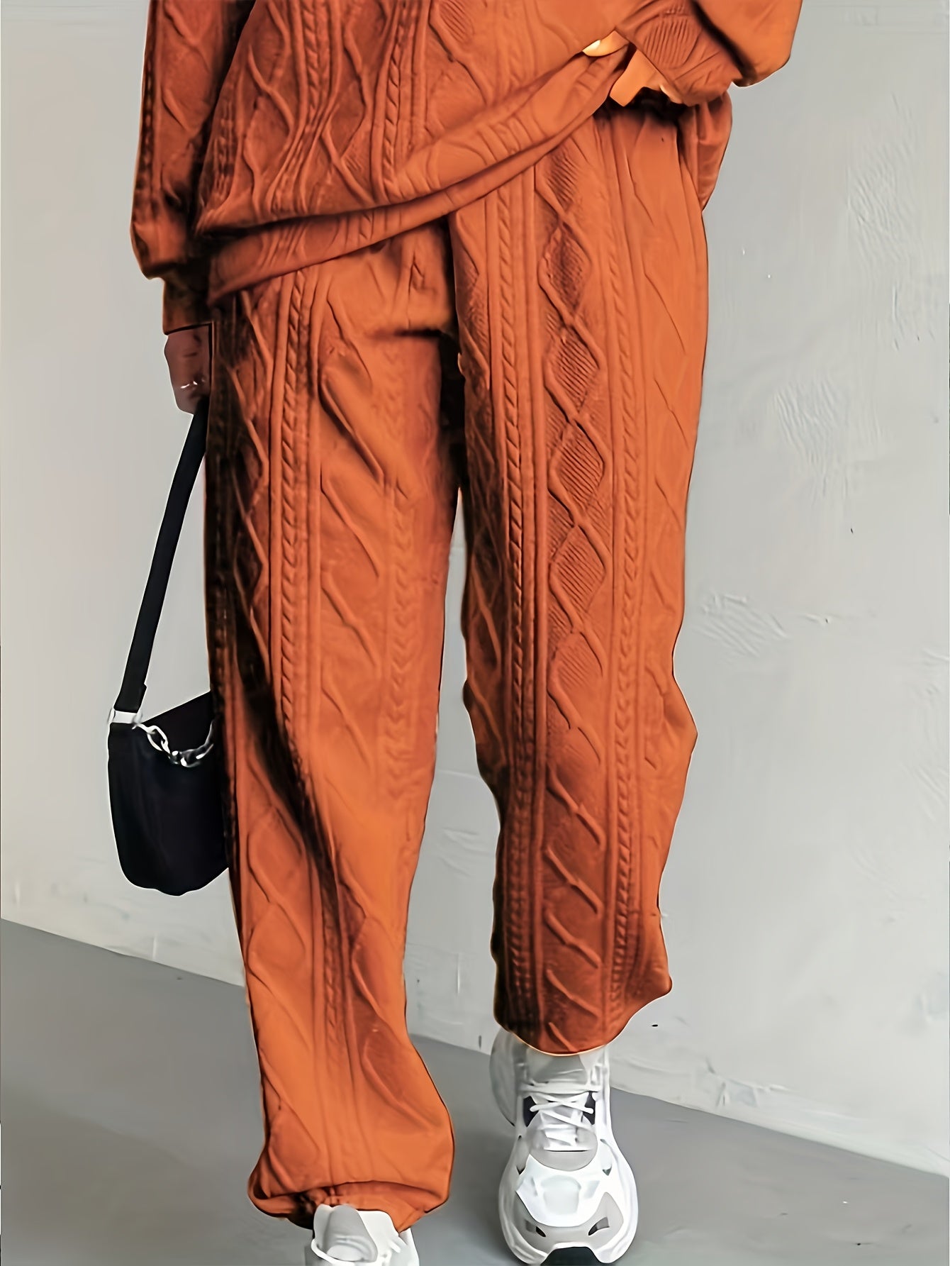 Women's 2-Piece Pullover Sweatsuit Set – Textured Jacquard Crewneck Long Sleeve Top & Sweatpants Tracksuit Breathable Casual Loungewear for Spring Summer S-XXL