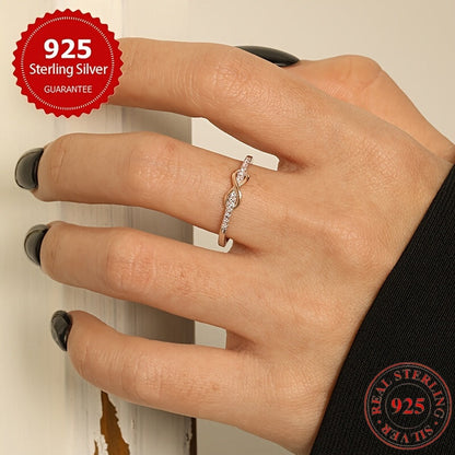 S925 Sterling Silver Lucky 8 Ring for Women – Cubic Zirconia Inlay, Two-Tone Color Separation Design, Elegant Stackable Band, Sizes 5-10, Exquisite Wedding & Gift Jewelry