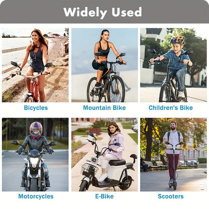 Large HD Foldable Bike Mirrors 2-Pack for Ebike, Bicycle, Motorcycle & Scooter – 360° Adjustable Handlebar Rearview Mirror, Scratch-Resistant Glass, High-Speed Stable, Durable ABS, Easy Install