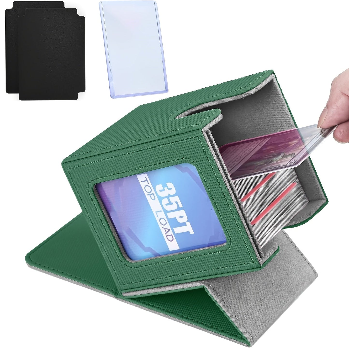 TCG Deck Box 100+ Double Sleeved Cards Commander Display Card Storage Case with 2 Dividers Top Sleeve Compatible with MTG Magic the Gathering Pokemon Yu-Gi-Oh Trading Card Game Black Gray Blue Purple Green