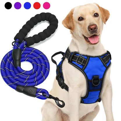 No Pull Dog Harness and Leash Set – Adjustable Reflective Oxford Vest Harness with 5-Foot Padded Handle Rope for Medium to Large Dogs, Quick-Release Buckles, Sizes S-XL, 5 Colors