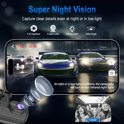 WiFi Dash Camera 2/3 Lens 170° Wide Angle Night Vision Loop Recording G-Sensor 2.0" IPS Screen with 32GB Memory Card - Front Rear Car Camera