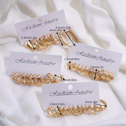 48pcs Geometric Hoop Earrings Set for Women – Boho Metal Wide Hoop Faux Earrings Bulk Pack, Simple Stylish Jewelry for Vacation, Dating, Daily Wear & Gift Matching