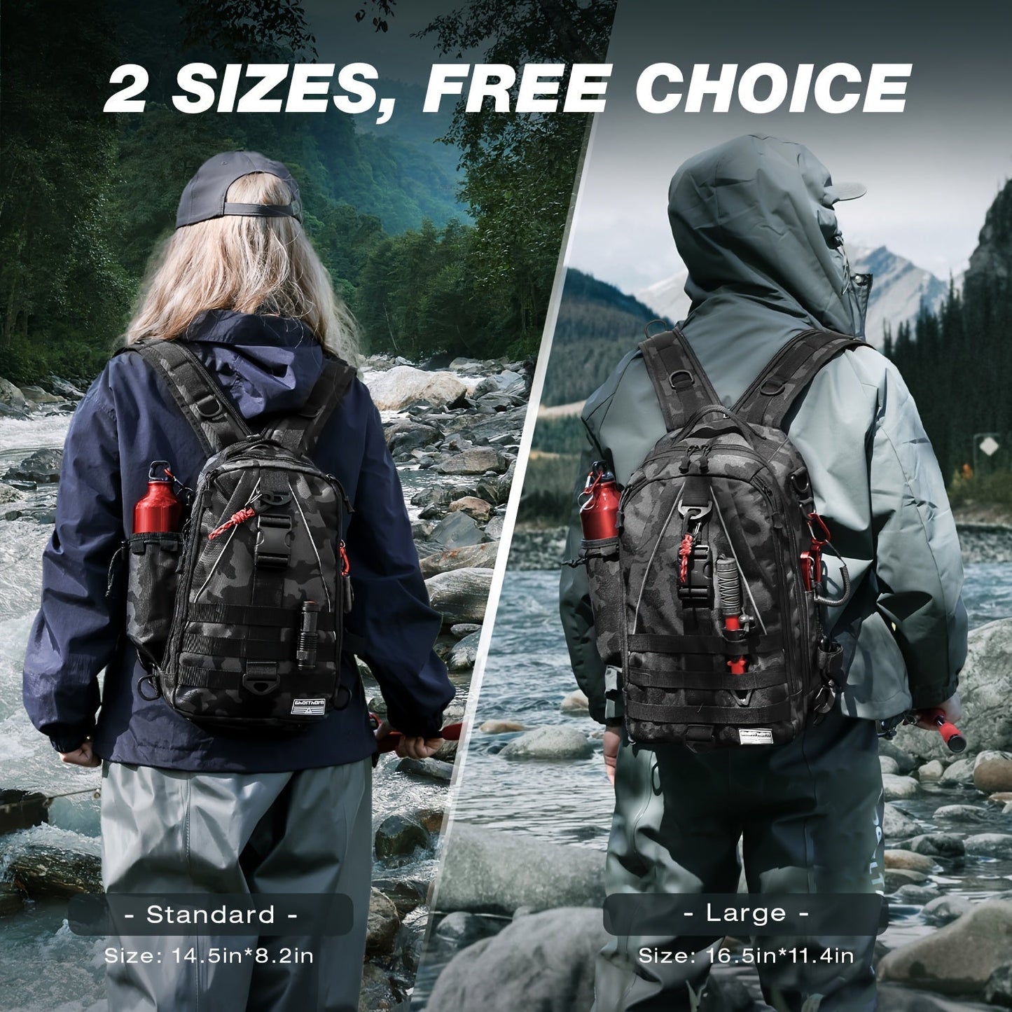 Fishing Backpack Tackle Sling Bag with Rod Holder – Waterproof Hiking Daypack Fly Fishing Bag for Men Women, Tackle Box Storage, Gift for Fisherman Dad