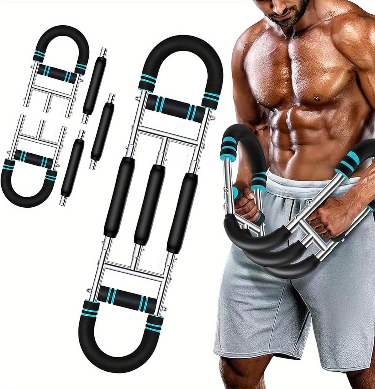 Adjustable Spring Exercise Bar 3-Speed Resistance Arm Trainer for Forearm Triceps Chest Strength, Detachable Portable Home Gym Fitness Equipment, Upper Body Muscle Builder - Black Mini, Red 3-Tube, Blue Reinforced