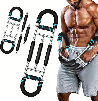 Adjustable Spring Exercise Bar 3-Speed Resistance Arm Trainer for Forearm Triceps Chest Strength, Detachable Portable Home Gym Fitness Equipment, Upper Body Muscle Builder - Black Mini, Red 3-Tube, Blue Reinforced
