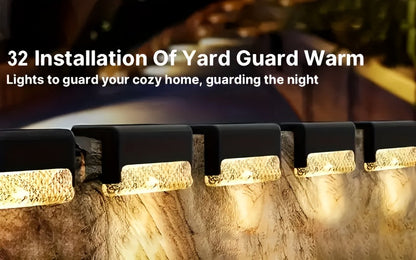 Solar LED Deck Lights Outdoor Stair Step Lights Auto On/Off 12-Hour Warm White Lighting for Fence, Pathway, Patio, Balcony & Yard – Weatherproof ABS, Pack of 8, 16 or 32 – No Wiring Required