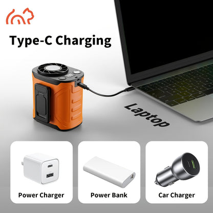 Portable Neck & Waist Fan 18000RPM Brushless Motor – 199-Speed Adjustment, 5000mAh Battery, LED Power Display, Hands-Free Wearable Cooling Fan for Outdoor Work, Camping, Fishing, Hiking & Travel