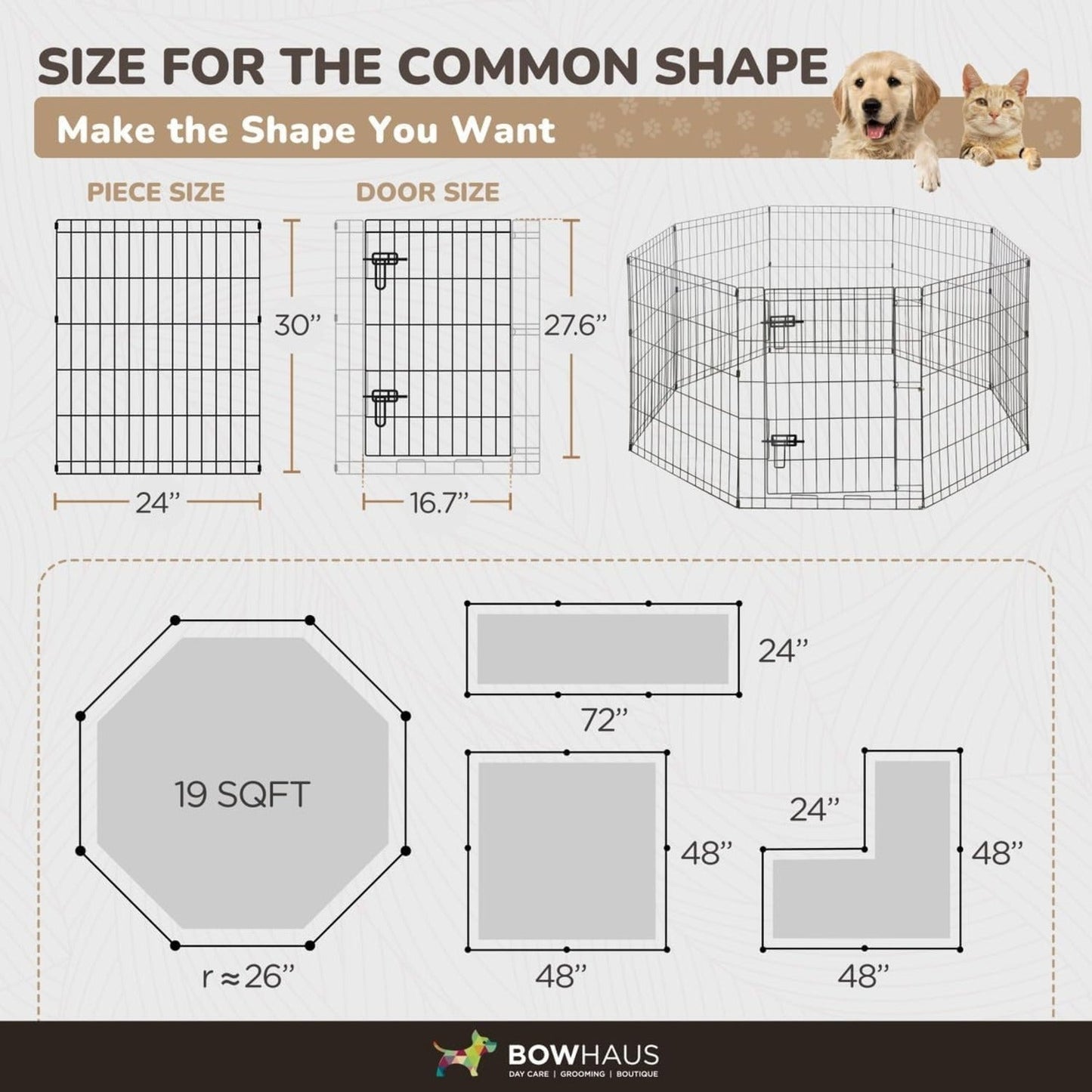 Foldable Dog Playpen 8 Panel – Heavy-Duty Metal Pet Kennel with Gate for Indoor & Outdoor Use, Portable Exercise Fence Cage for Small Dogs & Animals, Available in 24"/30"/36" Heights