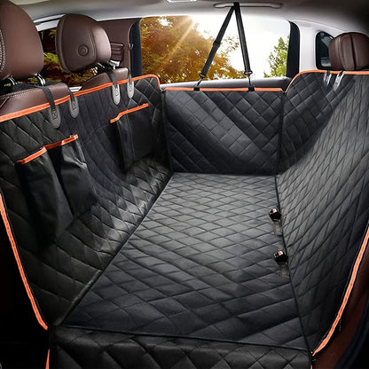 Dog Car Seat Cover Pet Hammock – Scratchproof Nonslip Backseat Protector with 4 Storage Bags & Side Flaps for Cars, Trucks & SUVs