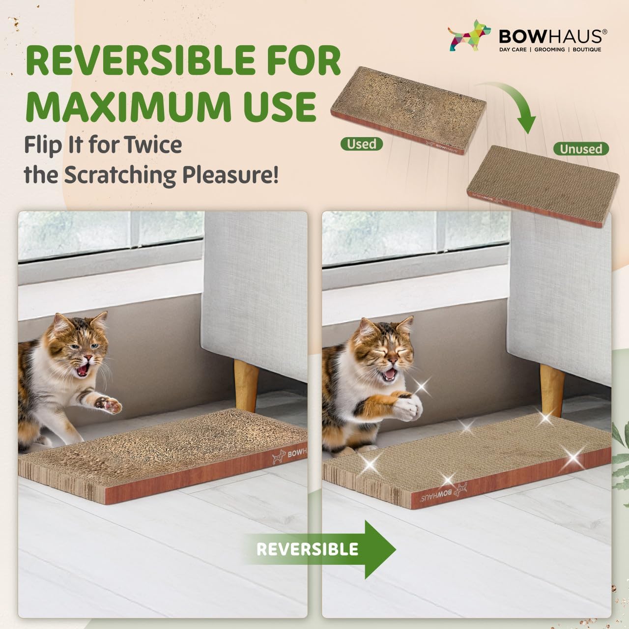 CAPHAUS Reversible Cat Scratcher Lounger – Large 5-Layer High-Density Cardboard Scratching Pad & Board, 16.9 x 8.5 Inch, Protects Furniture, Fits Multi-Cat Households & Large Paw Breeds