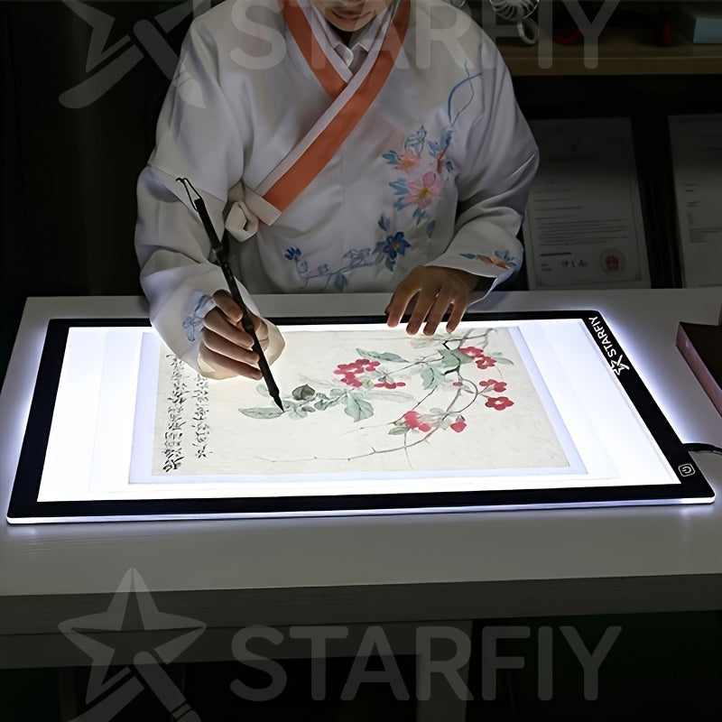 LED Tracing Light Pad Board A2 A3 A4, Dual Light Bar Ultra-Thin Copy Table with 3-Speed Dimming & Eye-Caring No-Grid Surface for Diamond Painting, Sketching & Drawing