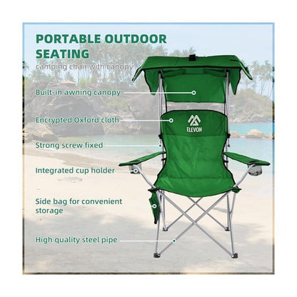 Folding Camping Chair with Tilting Canopy Sunshade – 225LBS Capacity, 22.8" Wide Seat, Mesh Cup Holder & Carry Bag, Portable Beach Lawn Chair for Camping, Hiking & Outdoor Events – 9 Color Options