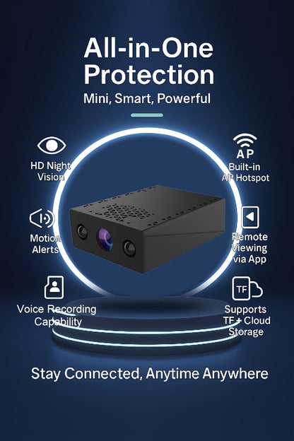 1080P Mini Wireless Security Camera – Night Vision, Motion Detection, Built-In AP Hotspot, No Internet Needed, Voice Recording, Cloud Storage, Easy Install for Home, Garage, Baby & Pet Monitoring