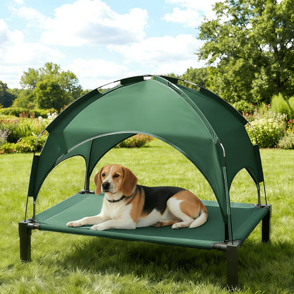 Elevated Dog Bed with Removable Canopy Shade Tent – Portable Raised Outdoor Cooling Pet Cot for Dogs & Cats, Breathable Mesh, Lightweight Foldable Design for Camping, Yard & Patio