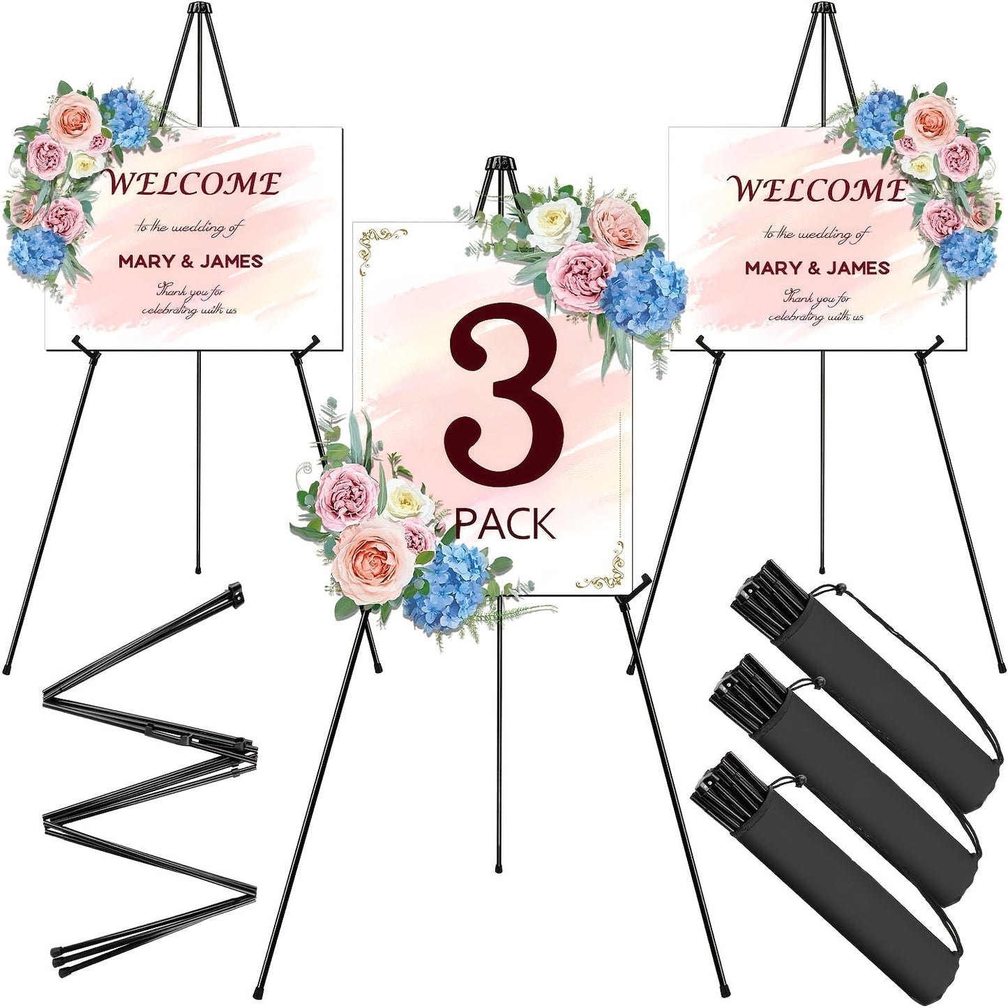 63 Inch Portable Tripod Easel Stand Foldable with Carrying Bag – Adjustable Metal Floor Easel for Wedding Signs Posters Art Painting Trade Shows and Events – Holds Up to 10 lbs