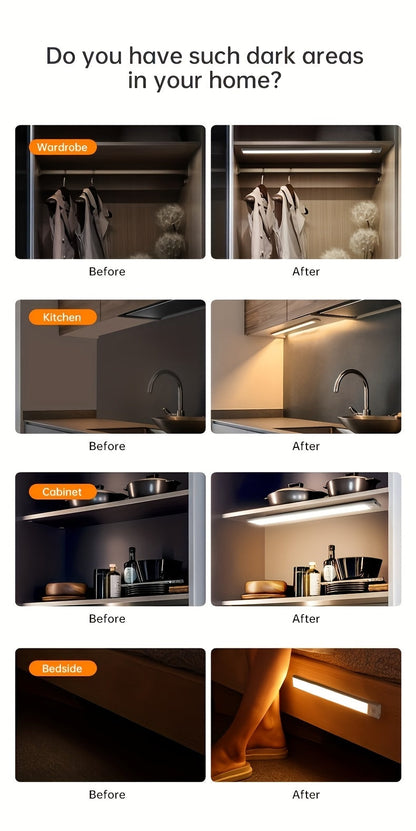 LED Motion Sensor Under Cabinet Light – Wireless USB-C Rechargeable Closet Light, 3 Color Temps & Dimmable, Magnetic Mount, Motion Activated Night Light for Kitchen Cabinet Closet Drawer (1/2/4 Pack)