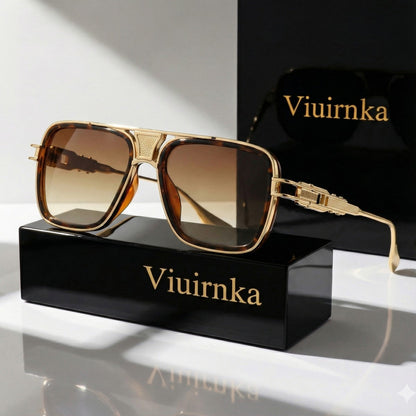 Classic Square Sunglasses for Men & Women – Retro Unisex UV Protection Metallic Frame Lightweight Eyewear, Includes Case & Cleaning Cloth, Daily Wear & Outdoor Activities