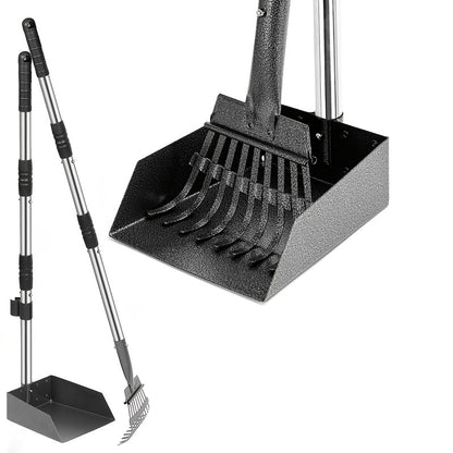 Stainless Steel Dog Pooper Scooper Set with Adjustable Handles – Rust-Proof Tray & Rake Pet Waste Removal Tool, Easy to Clean, No-Bend Design for All Dog Breeds, Yard & Outdoor Use