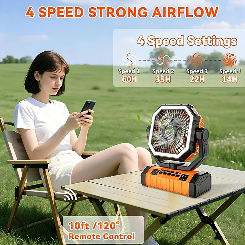 20000mAh Camping Fan with LED Lantern Rechargeable Oscillating 4 Speeds Timer - Portable Tent Fan for Outdoor Camp RV Jobsite Power Outage