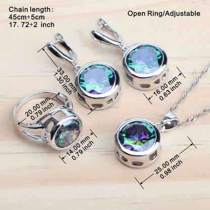 5Pcs Vintage Rainbow Cubic Zirconia Jewelry Set for Women – Silver Plated Ring, Earrings, Pendant & Necklace, Dazzling CZ Bridal Jewelry Gift for Weddings, Anniversaries, Birthdays & Engagements