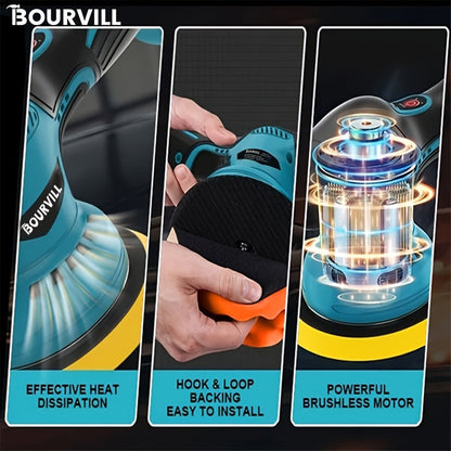 Cordless Car Polisher Buffer 8-Speed 5000 RPM 5-Inch Pad – Dual Power Battery & Plug-In Car Polishing Kit for Scratch Removal Auto Detailing Paint Correction – Red Yellow & Polishing Machine Variants