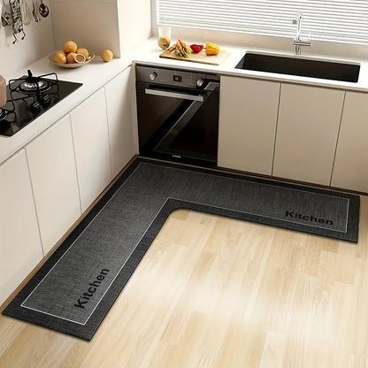 Kitchen Mat Non-Slip Microfiber Rug – Anti-Fatigue Machine Washable Kitchen Floor Mat with "Kitchen" Text, Soft Cushioned Standing Mat for Kitchen, Entryway & Dining Room, Camel & Dark Gray