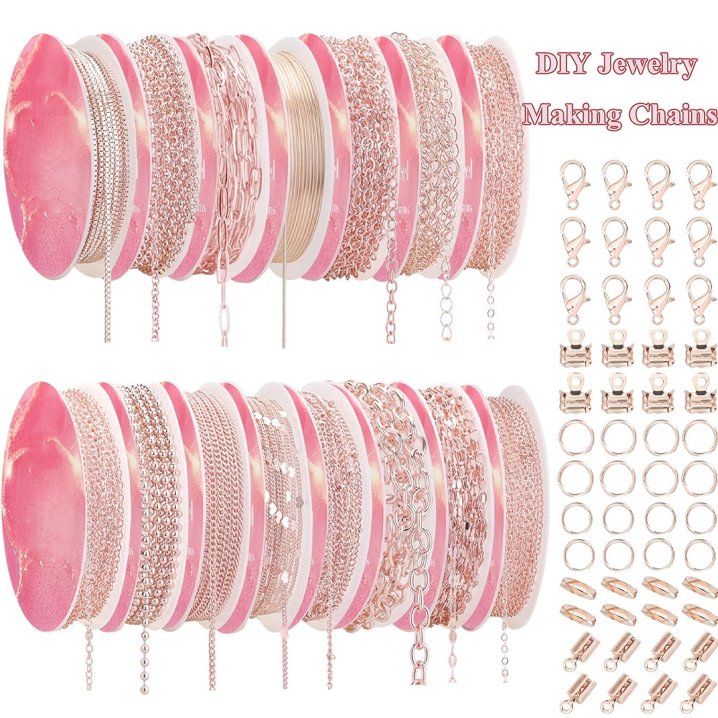 304 Stainless Steel Chain Jewelry Making Kit 10 or 15 Rolls 74-75 Feet with Lobster Clasp Toggle Clasp Set for DIY Bracelets Necklaces Anklets Handmade Jewelry Supplies Gold Rose Gold