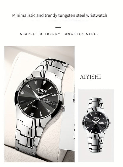Men's Luminous Quartz Business Watch with Dual Date Calendar – Elegant Zinc Alloy Case, Simple Trend Design, Dress & Casual Wear